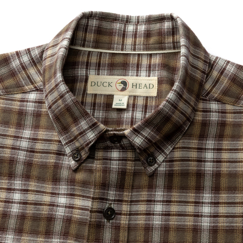 Cotton Flannel Sport Shirt - Merin Plaid - Crocodile Brown