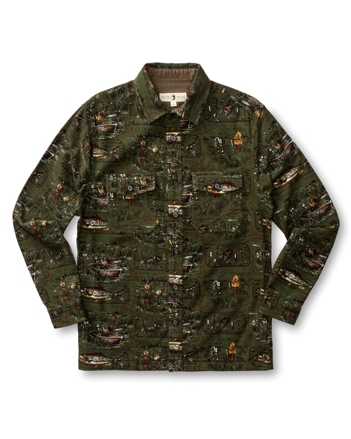 Slater Moleskin Overshirt - Fisherman Print - Dark Forest Green