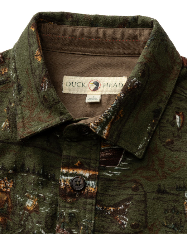 Slater Moleskin Overshirt - Fisherman Print - Dark Forest Green
