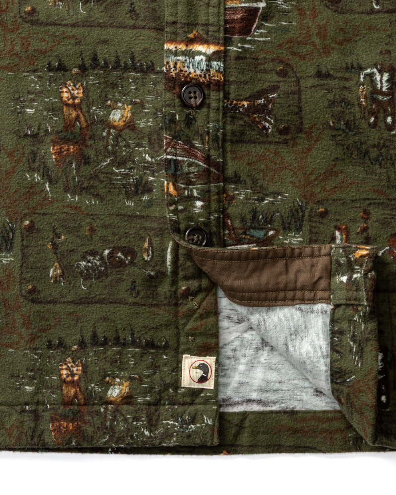 Slater Moleskin Overshirt - Fisherman Print - Dark Forest Green