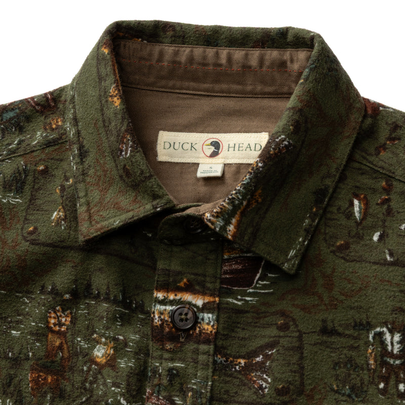 Slater Moleskin Overshirt - Fisherman Print - Dark Forest Green