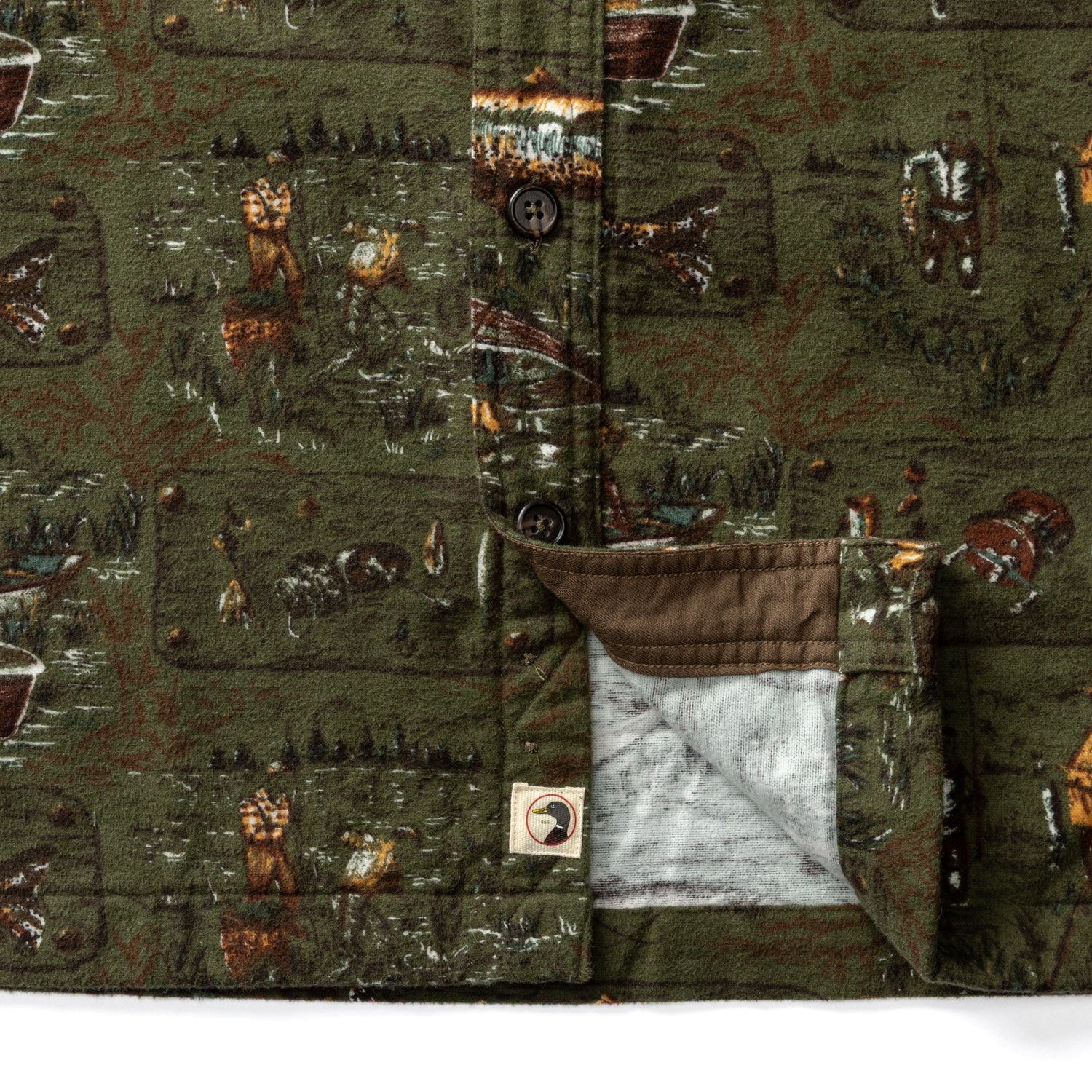 Slater Moleskin Overshirt - Fisherman Print - Dark Forest Green