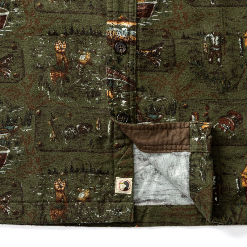 Slater Moleskin Overshirt - Fisherman Print - Dark Forest Green