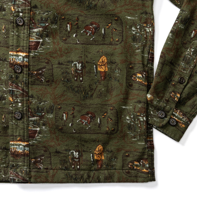 Slater Moleskin Overshirt - Fisherman Print - Dark Forest Green