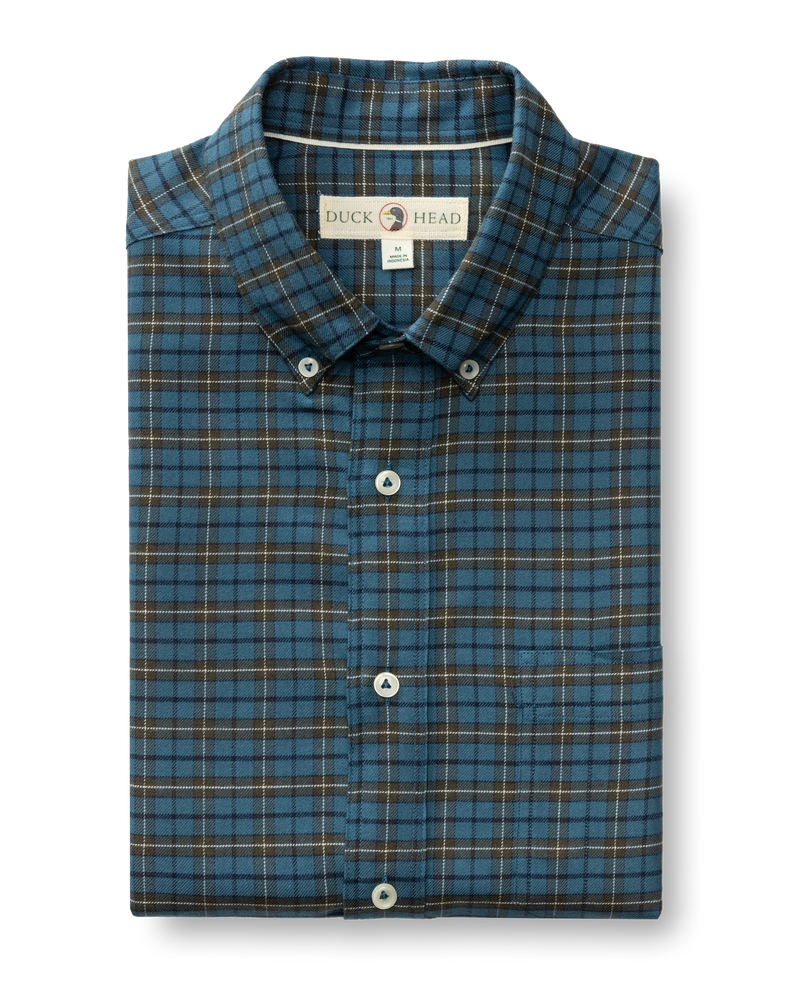 Cotton Flannel Sport Shirt - Wexler Plaid - Stormy Teal