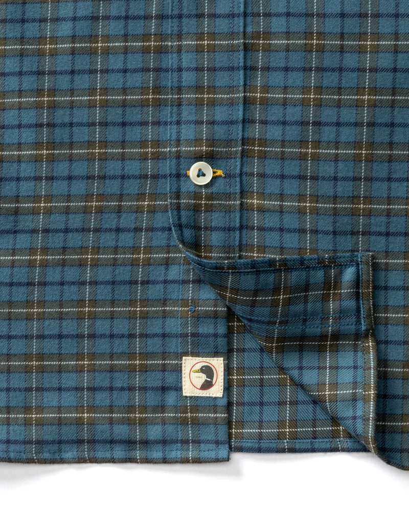 Cotton Flannel Sport Shirt - Wexler Plaid - Stormy Teal