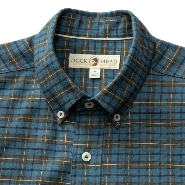 Cotton Flannel Sport Shirt - Wexler Plaid - Stormy Teal