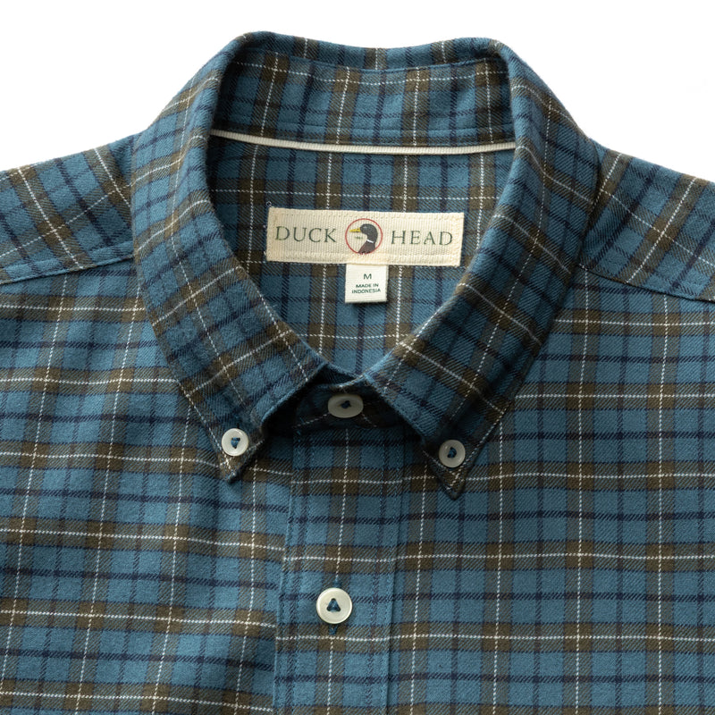 Cotton Flannel Sport Shirt - Wexler Plaid - Stormy Teal