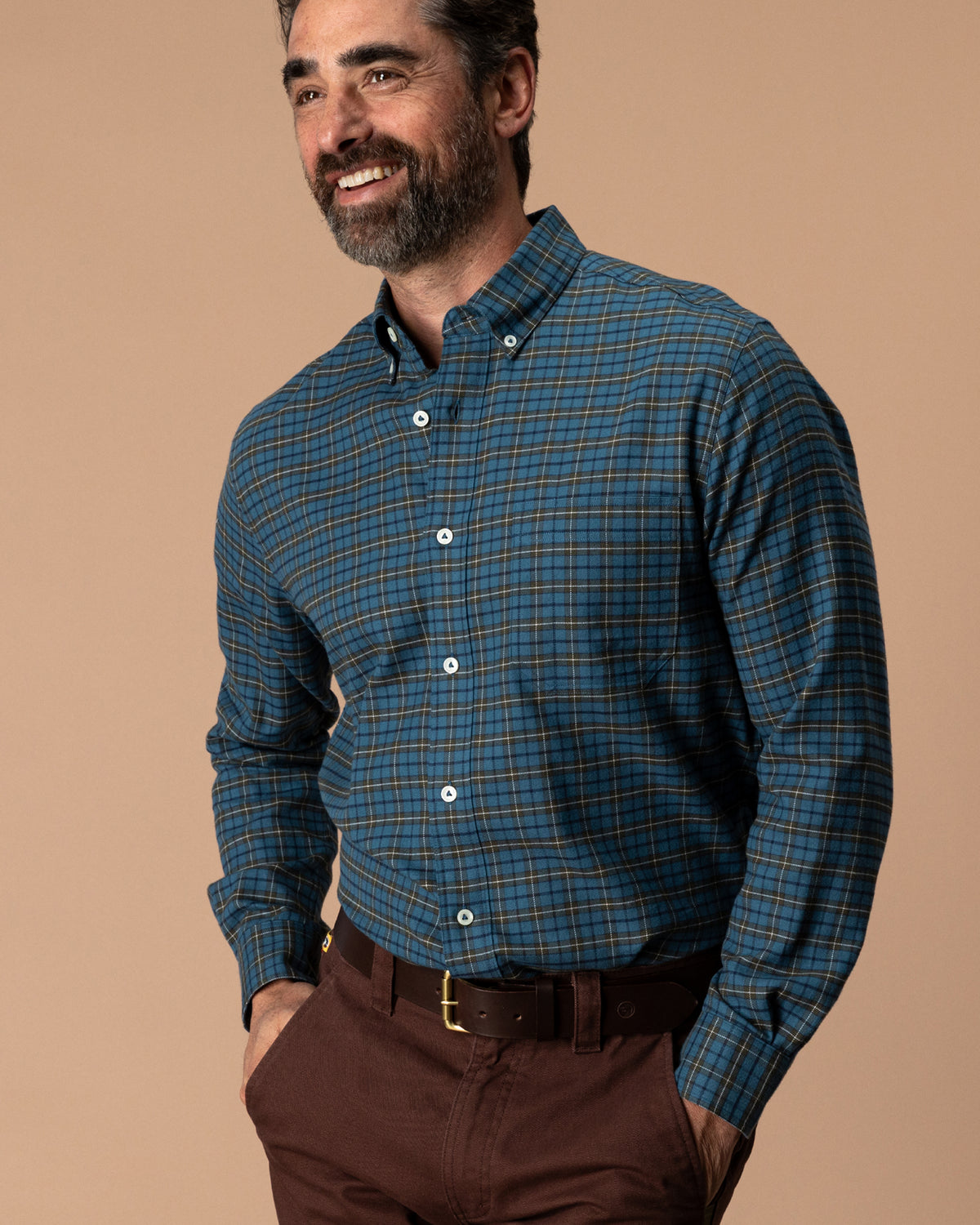 Cotton Flannel Sport Shirt - Wexler Plaid - Stormy Teal