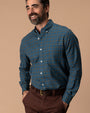 Cotton Flannel Sport Shirt - Wexler Plaid - Stormy Teal
