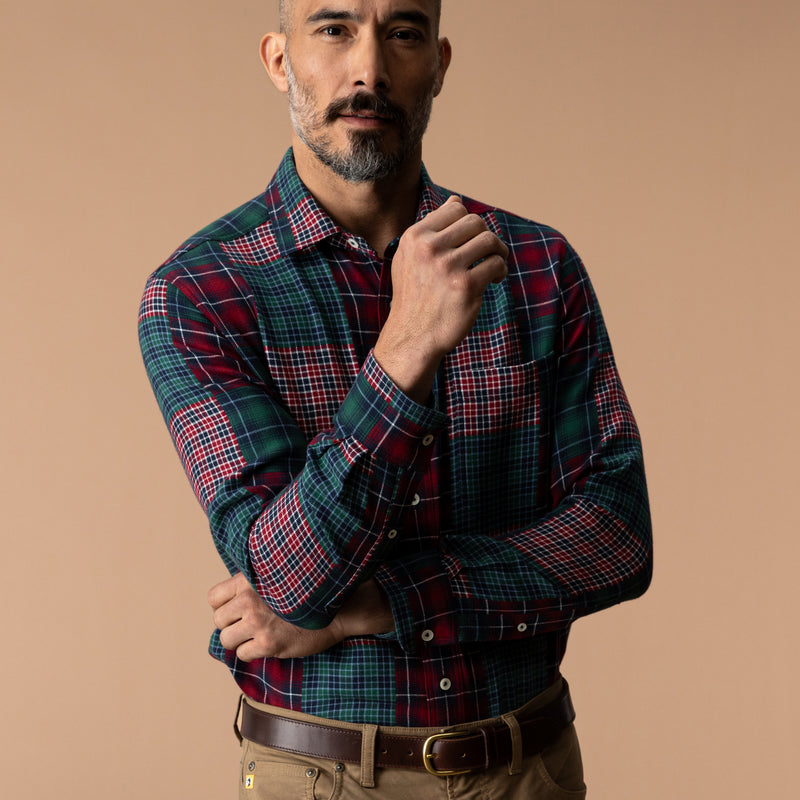 Cotton Flannel Sport Shirt - Pierre Patchwork - Multi