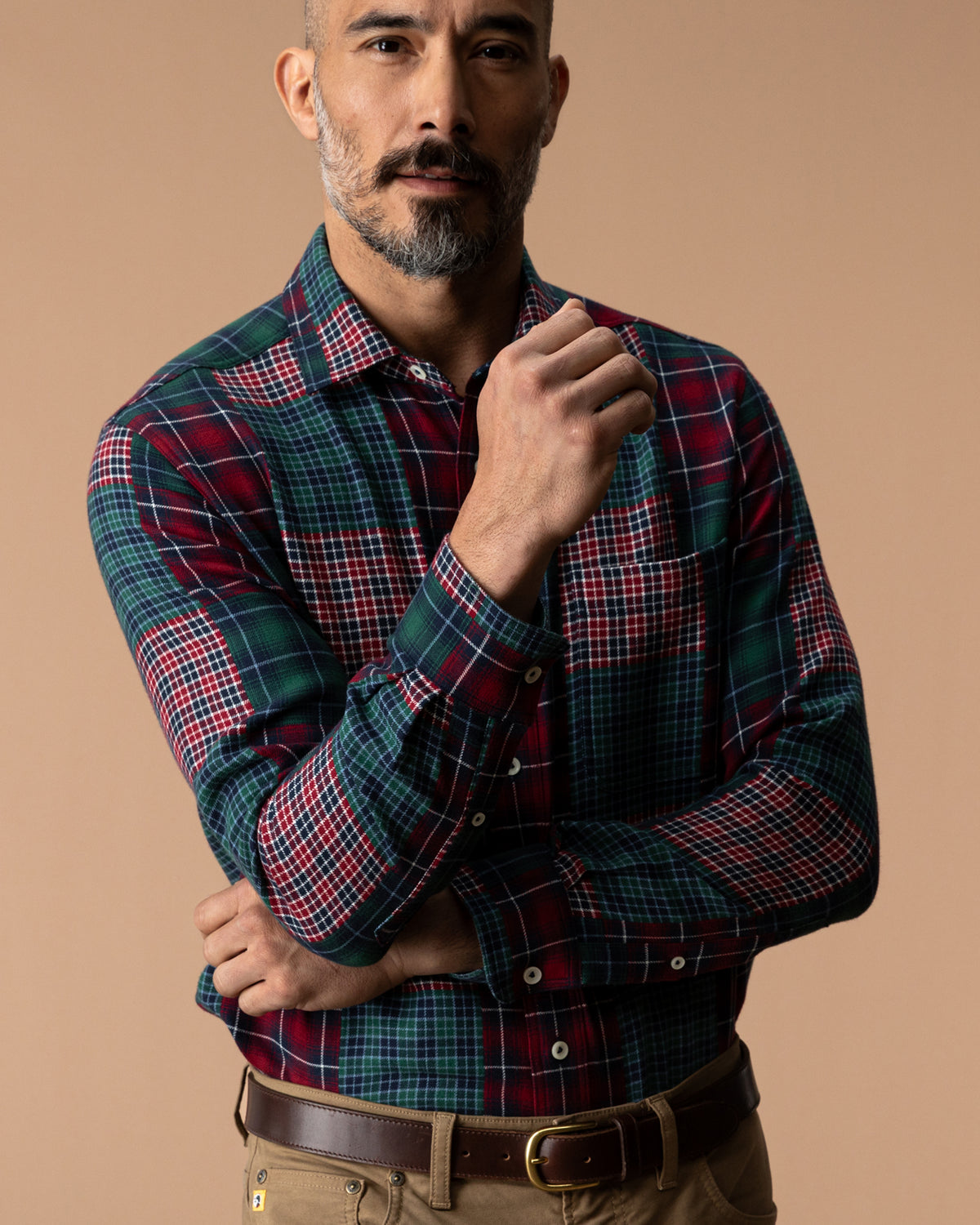 Cotton Flannel Sport Shirt - Pierre Patchwork - Multi
