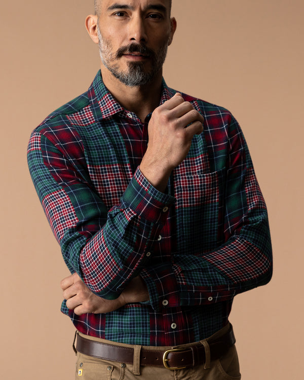 Cotton Flannel Sport Shirt - Pierre Patchwork - Multi