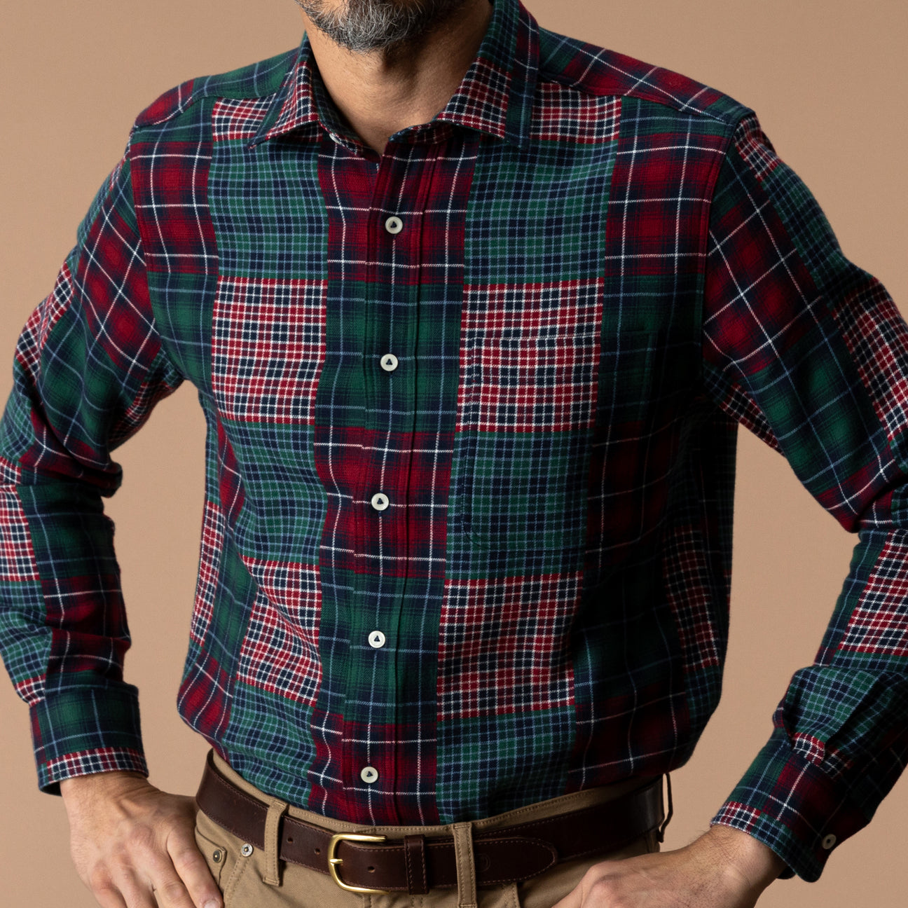 Cotton Flannel Sport Shirt - Pierre Patchwork - Multi