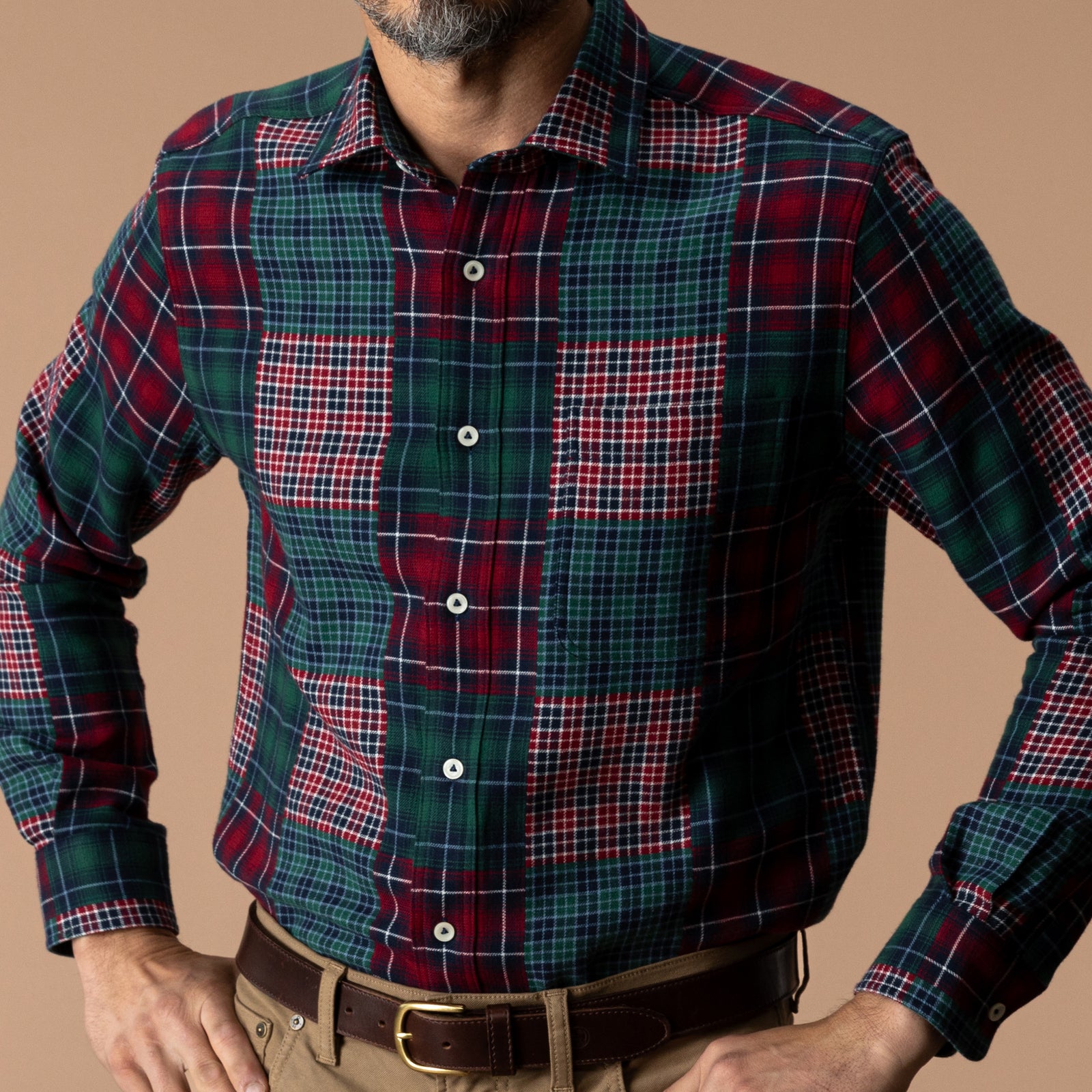 Cotton Flannel Sport Shirt - Pierre Patchwork - Multi
