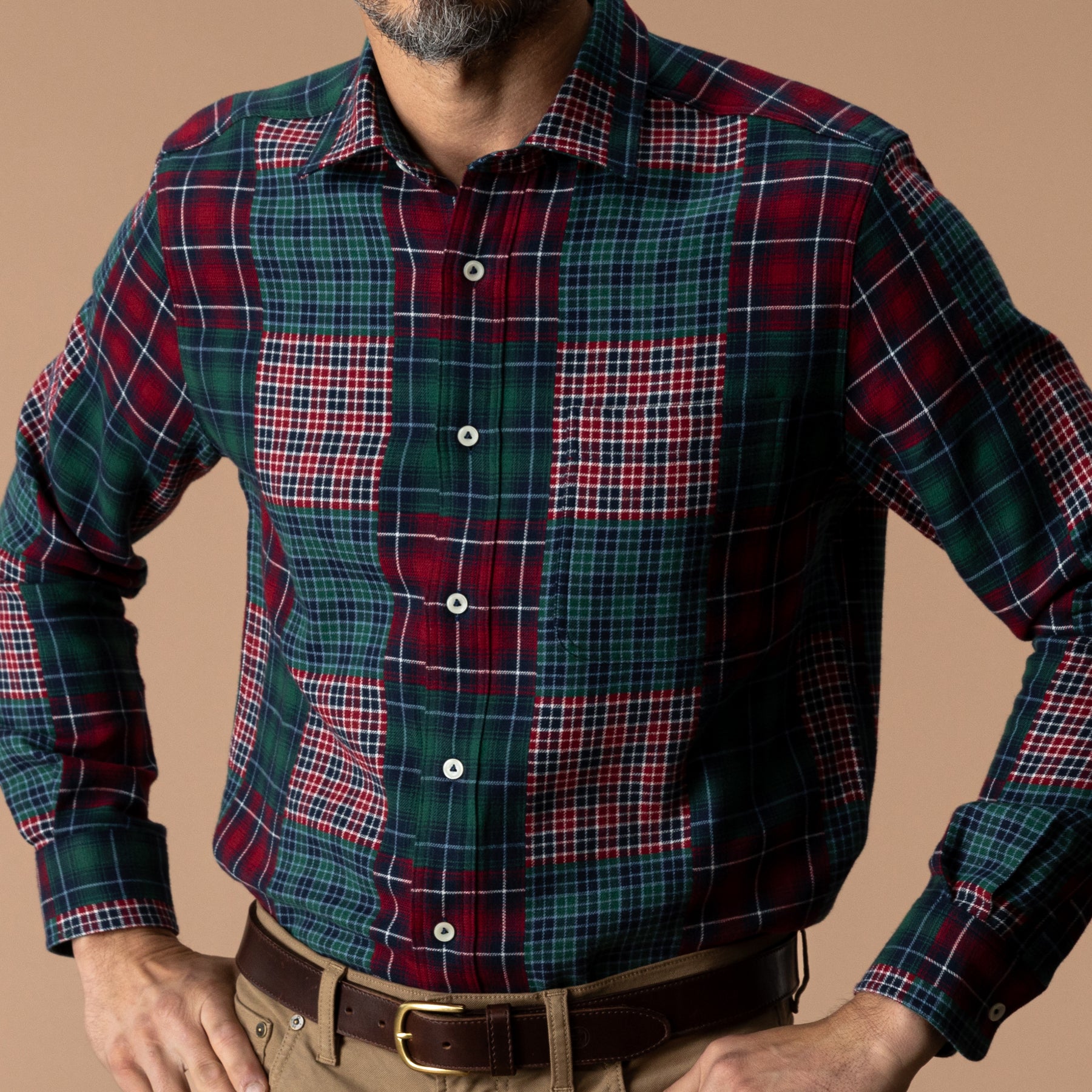Cotton Flannel Sport Shirt - Pierre Patchwork - Multi