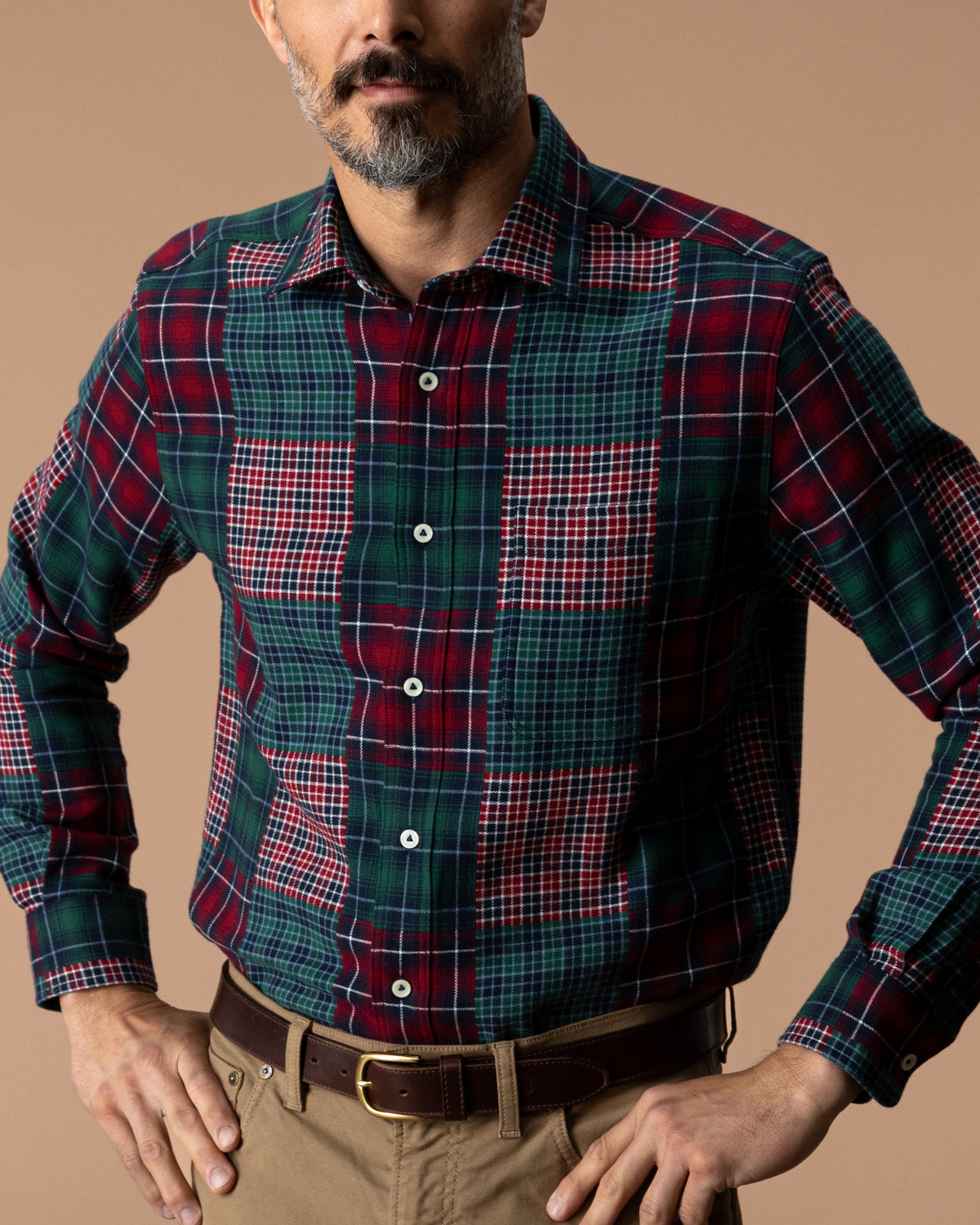 Cotton Flannel Sport Shirt - Pierre Patchwork - Multi
