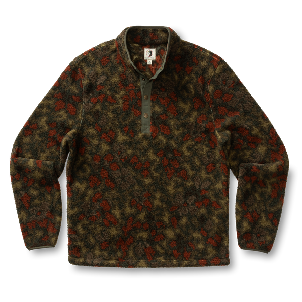 Pineview Fleece 1/4 Snap Pullover - Meadow Print - Deep Olive