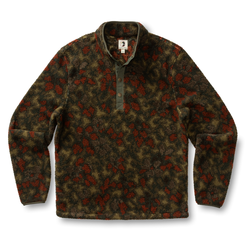 Pineview Fleece 1/4 Snap Pullover - Meadow Print - Deep Olive