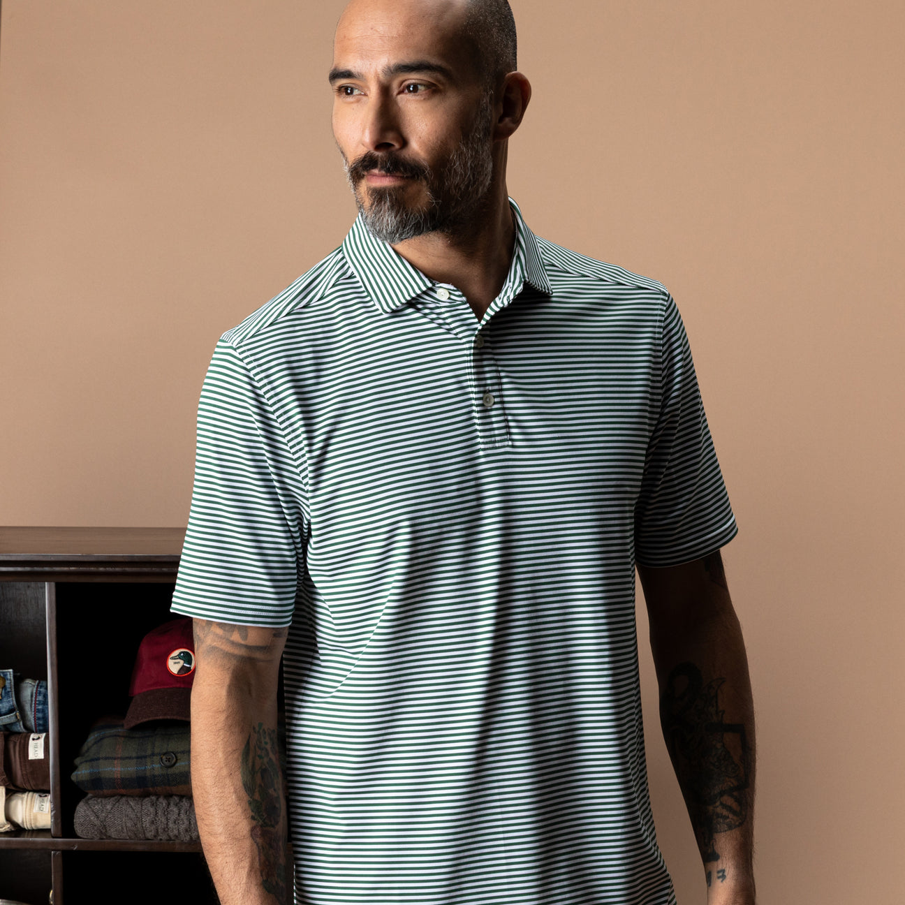 Long Drive Performance Polo - Kirk Stripe - Hunter Green