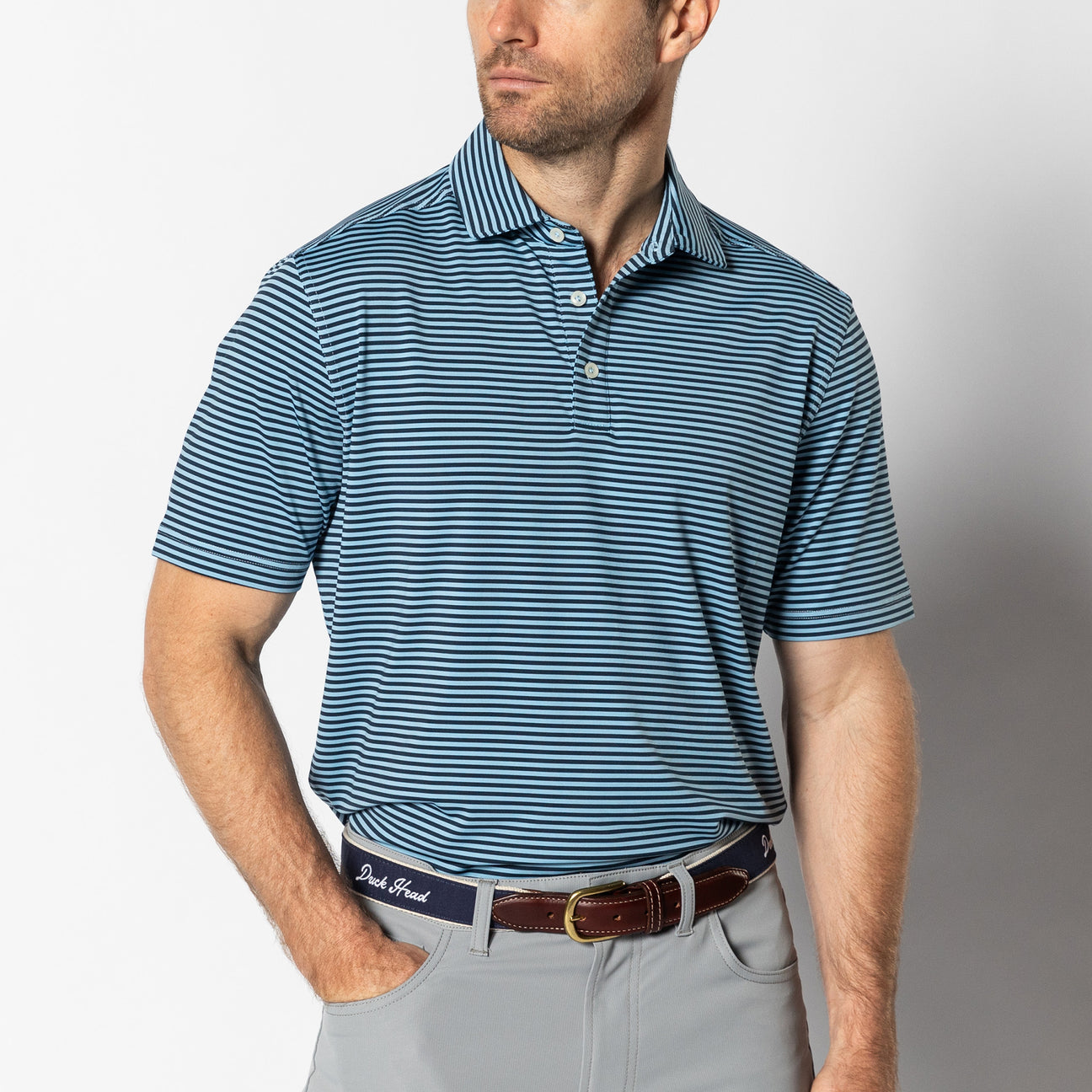 Long Drive Performance Polo - Kirk Stripe - Glacier Blue