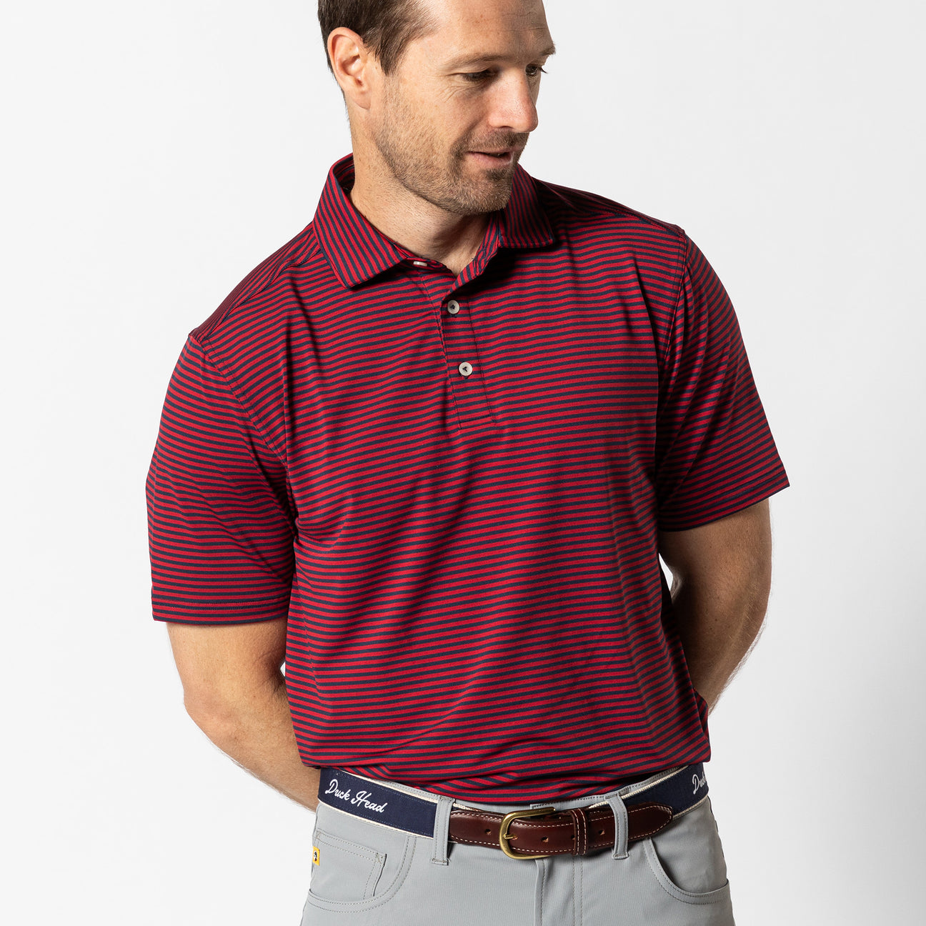 Long Drive Performance Polo - Kirk Stripe - Rio Red