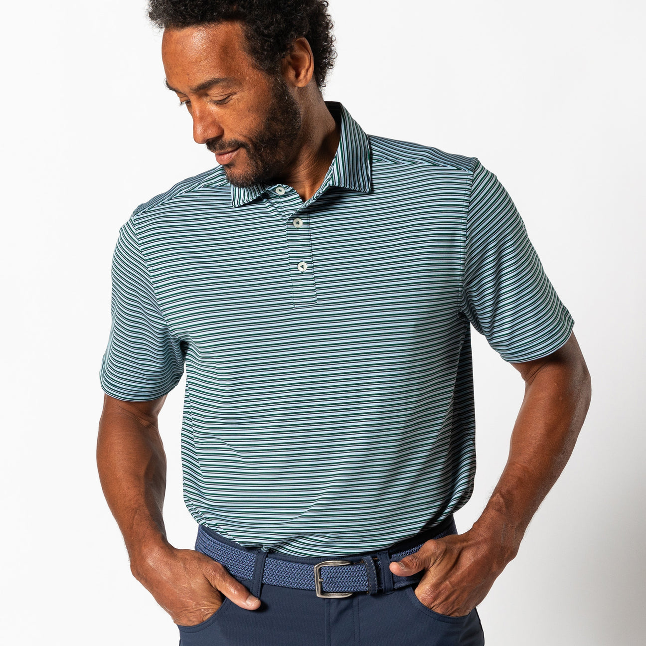 Long Drive Performance Polo - Barker Stripe - Forest Green