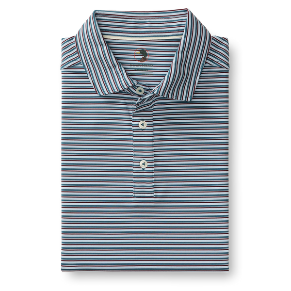 Long Drive Performance Polo - Barker Stripe - Teal Blue