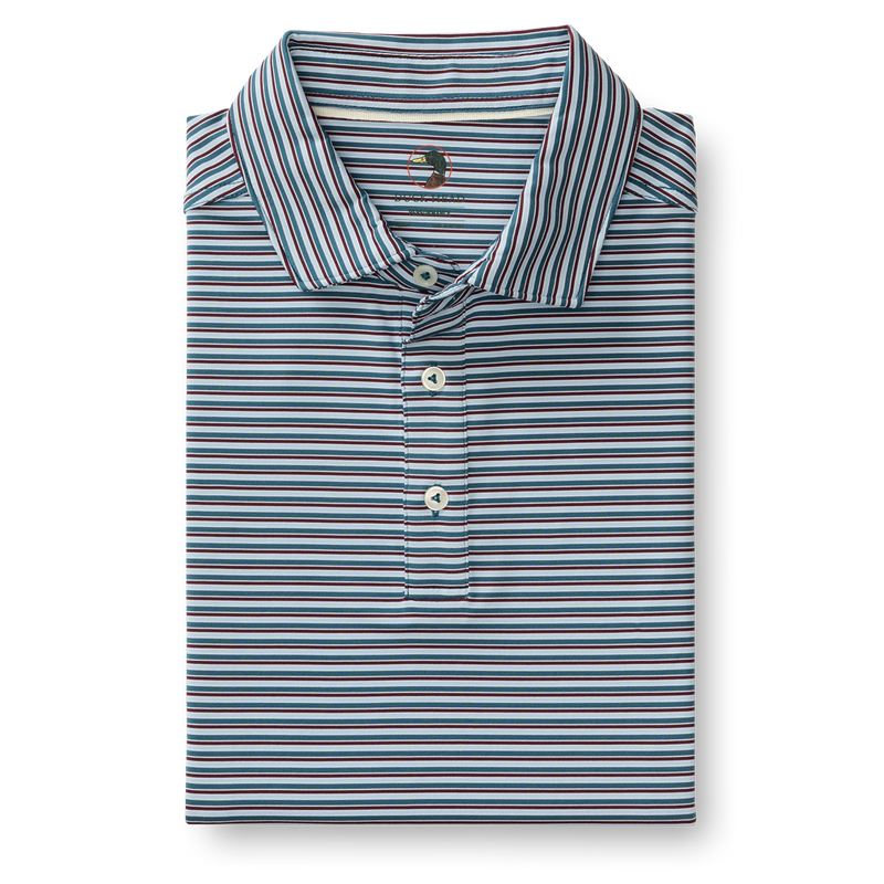 Long Drive Performance Polo - Barker Stripe - Teal Blue