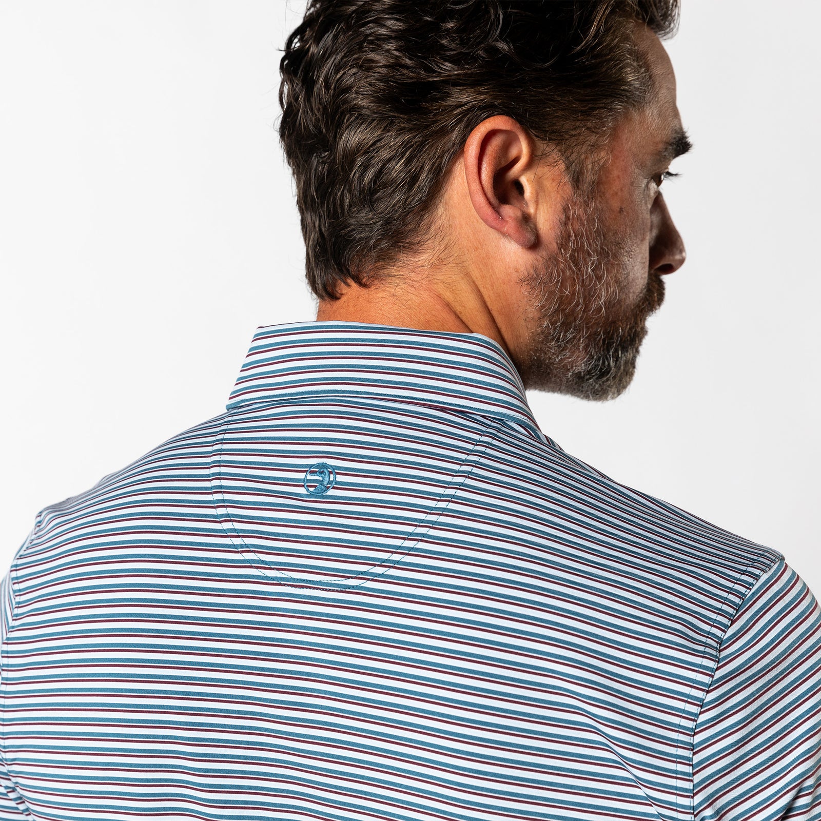 Long Drive Performance Polo - Barker Stripe - Teal Blue