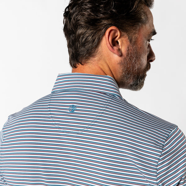 Long Drive Performance Polo - Barker Stripe - Teal Blue