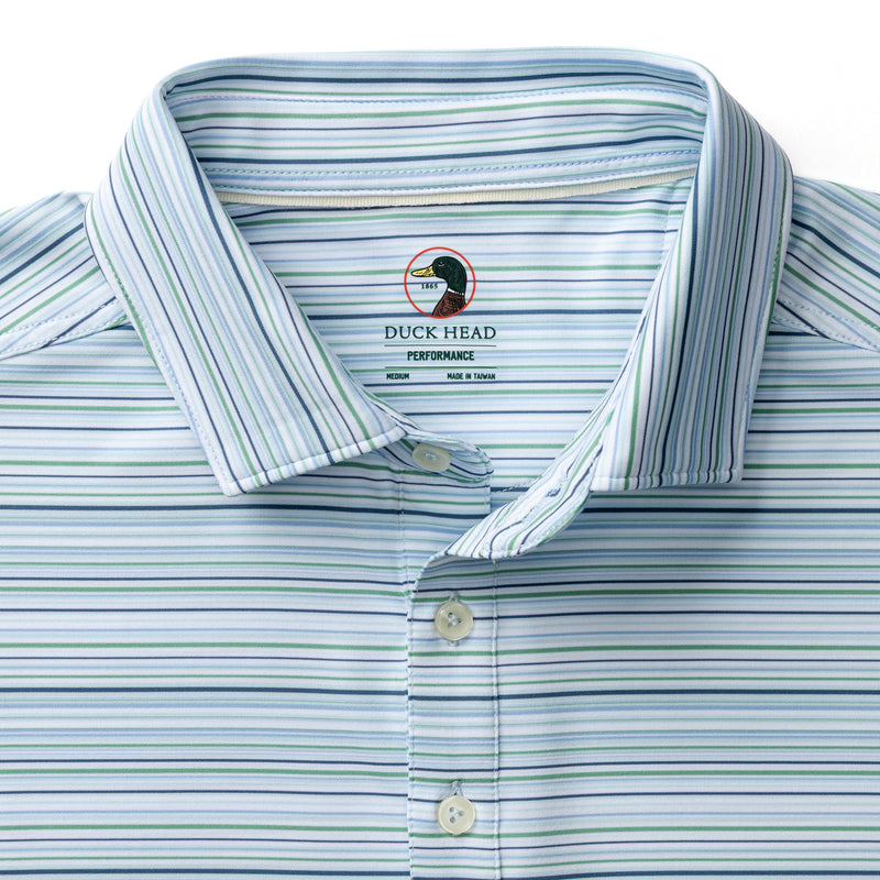 Long Drive Performance Polo - Neil Stripe  - Serenity Blue