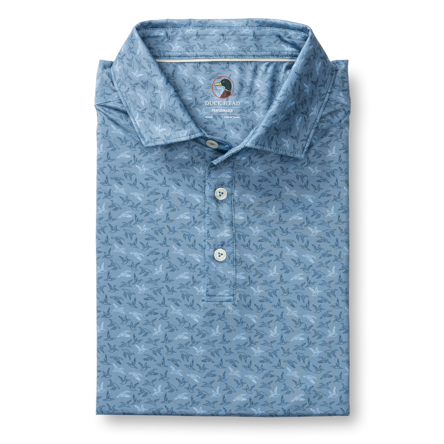 Long Drive Performance Polo - Wingbeat Print - Chambray Blue