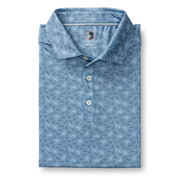 Long Drive Performance Polo - Wingbeat Print - Chambray Blue