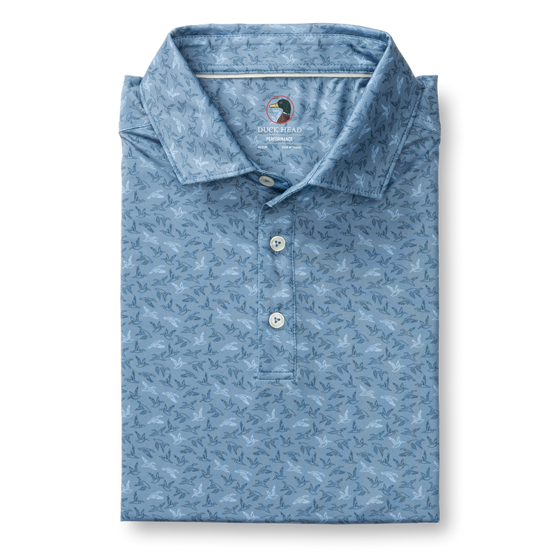 Long Drive Performance Polo - Wingbeat Print - Chambray Blue