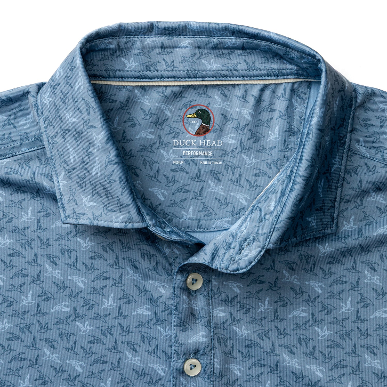 Long Drive Performance Polo - Wingbeat Print - Chambray Blue