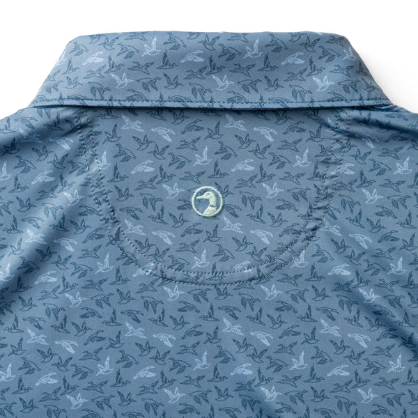 Long Drive Performance Polo - Wingbeat Print - Chambray Blue