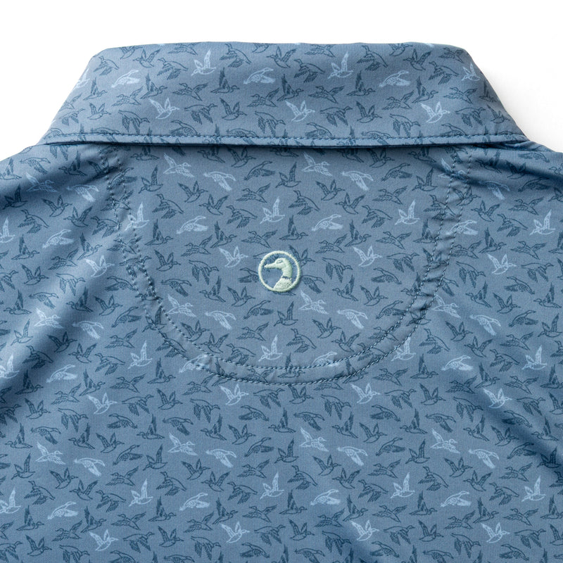 Long Drive Performance Polo - Wingbeat Print - Chambray Blue