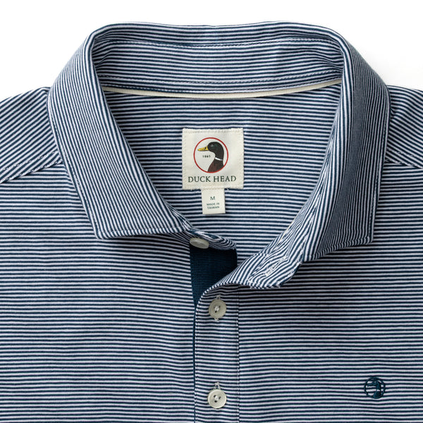 Hanover Pima Cotton Jersey Polo - Blaine Stripe - Mallard Blue