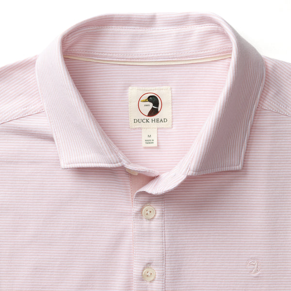 Hanover Pima Cotton Jersey Polo - Blaine Stripe - Pale Pink