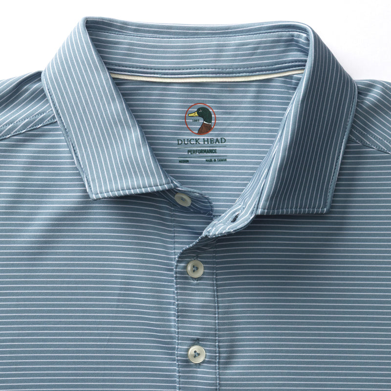 Long Drive Performance Polo - Whit Stripe - Windblown Sky