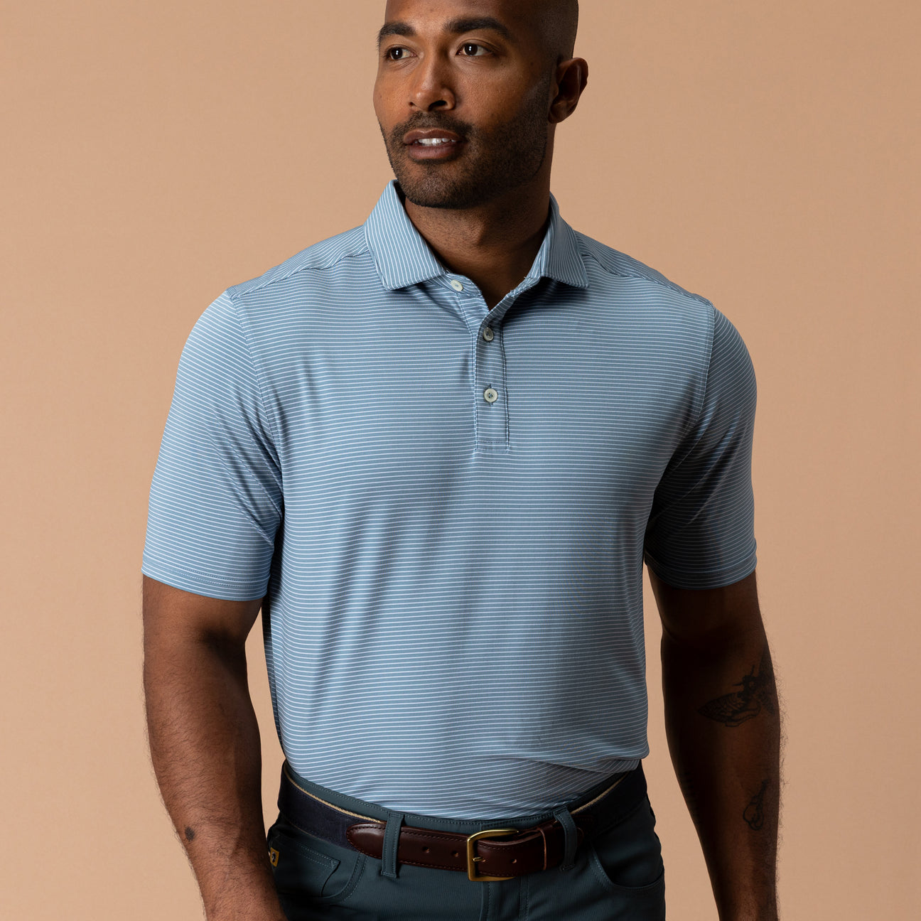 Long Drive Performance Polo - Whit Stripe - Windblown Sky