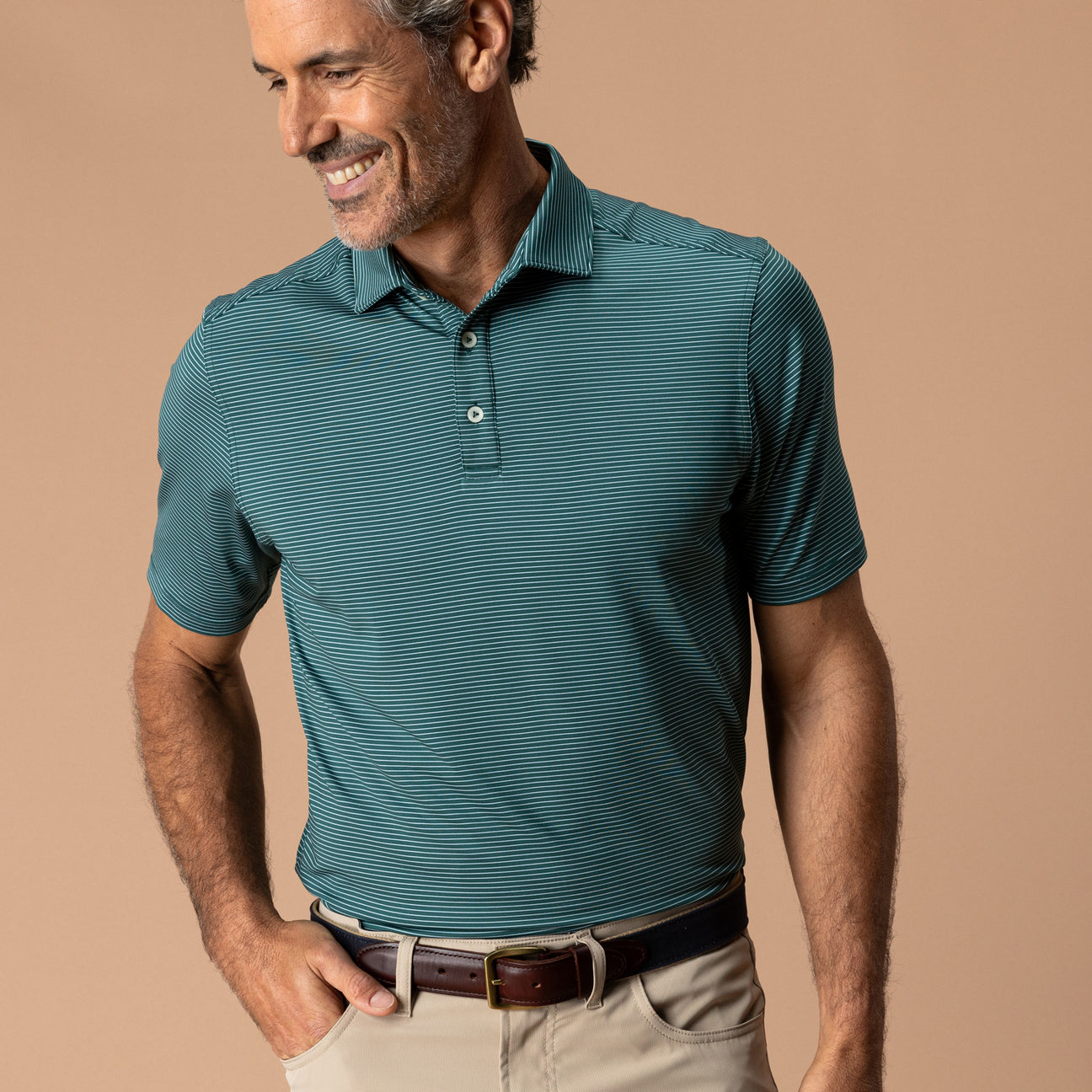 Long Drive Performance Polo - Whit Stripe - Midnight Teal