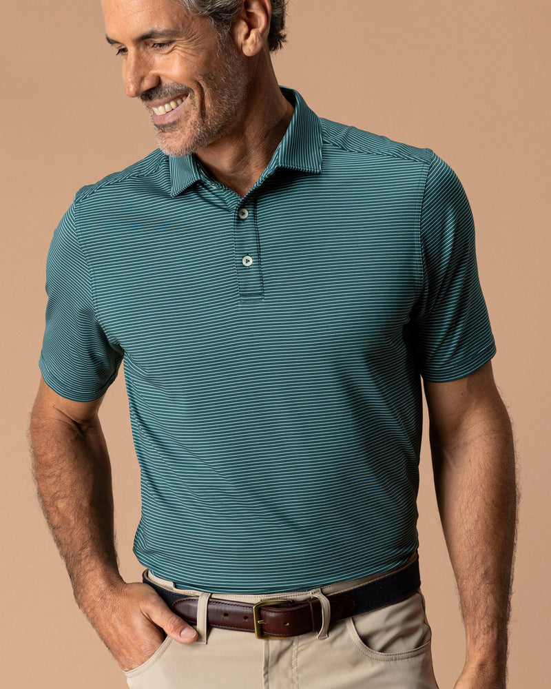 Long Drive Performance Polo - Whit Stripe - Midnight Teal