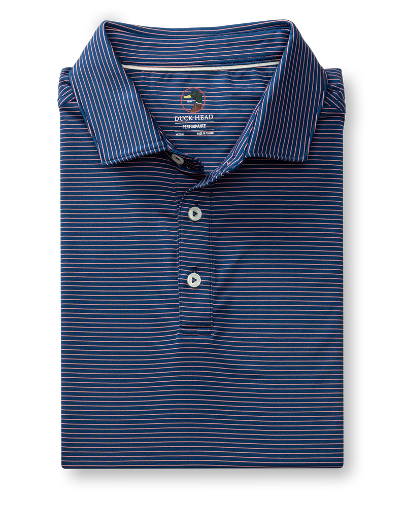 Long Drive Performance Polo - Whit Stripe - Navy Peony
