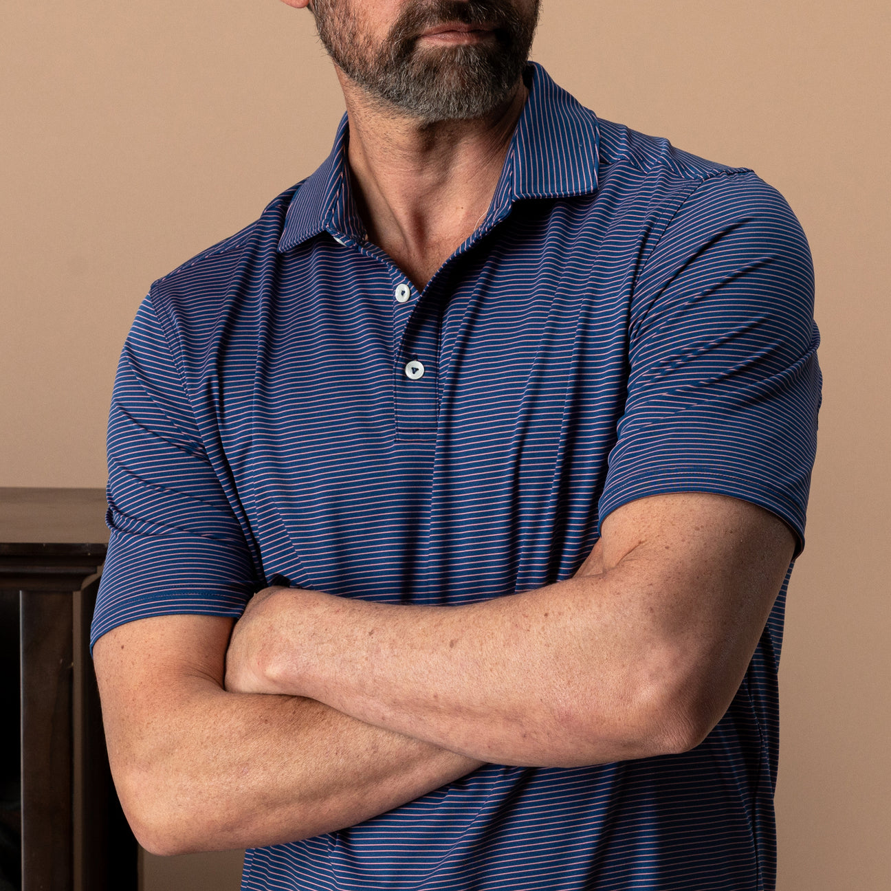 Long Drive Performance Polo - Whit Stripe - Navy Peony