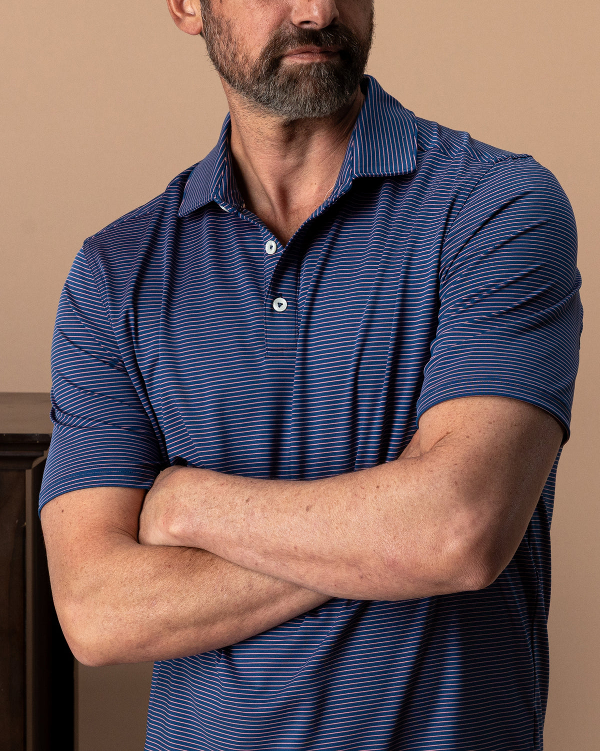 Long Drive Performance Polo - Whit Stripe - Navy Peony