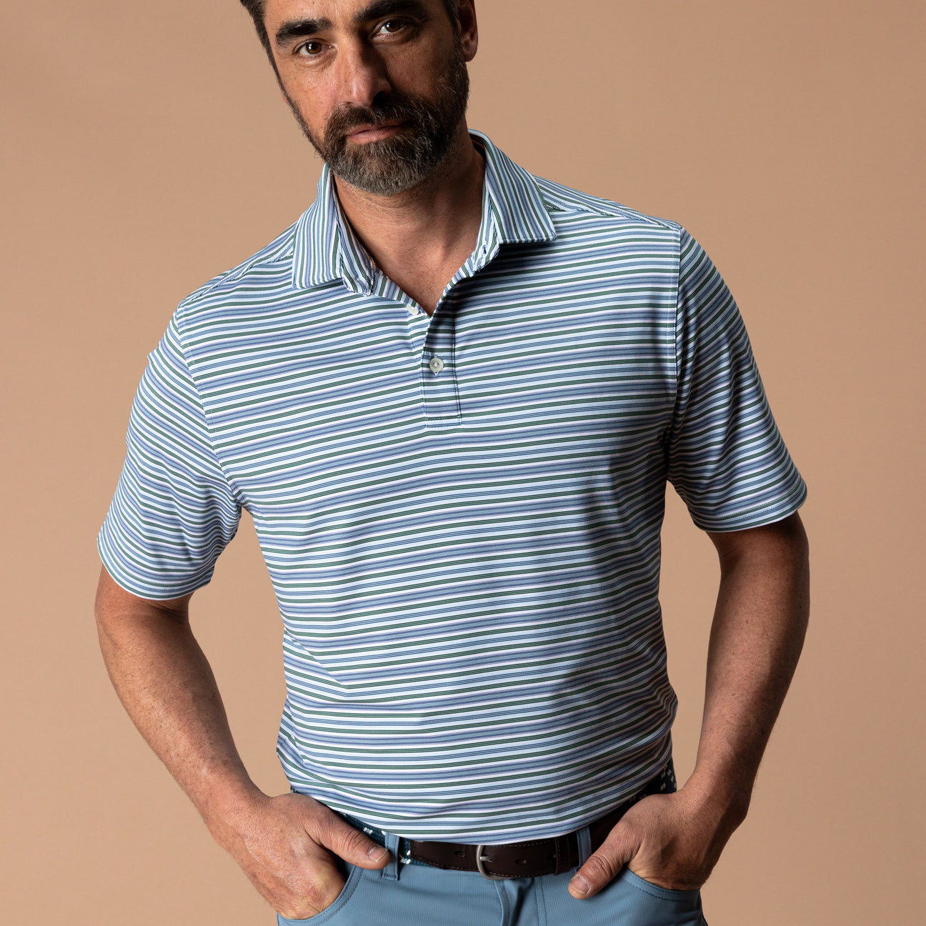Long Drive Performance Polo - Caro Stripe - Hunter Green