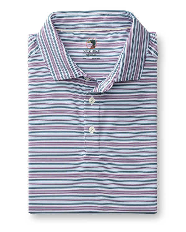 Long Drive Performance Polo - Caro Stripe - Aubergine