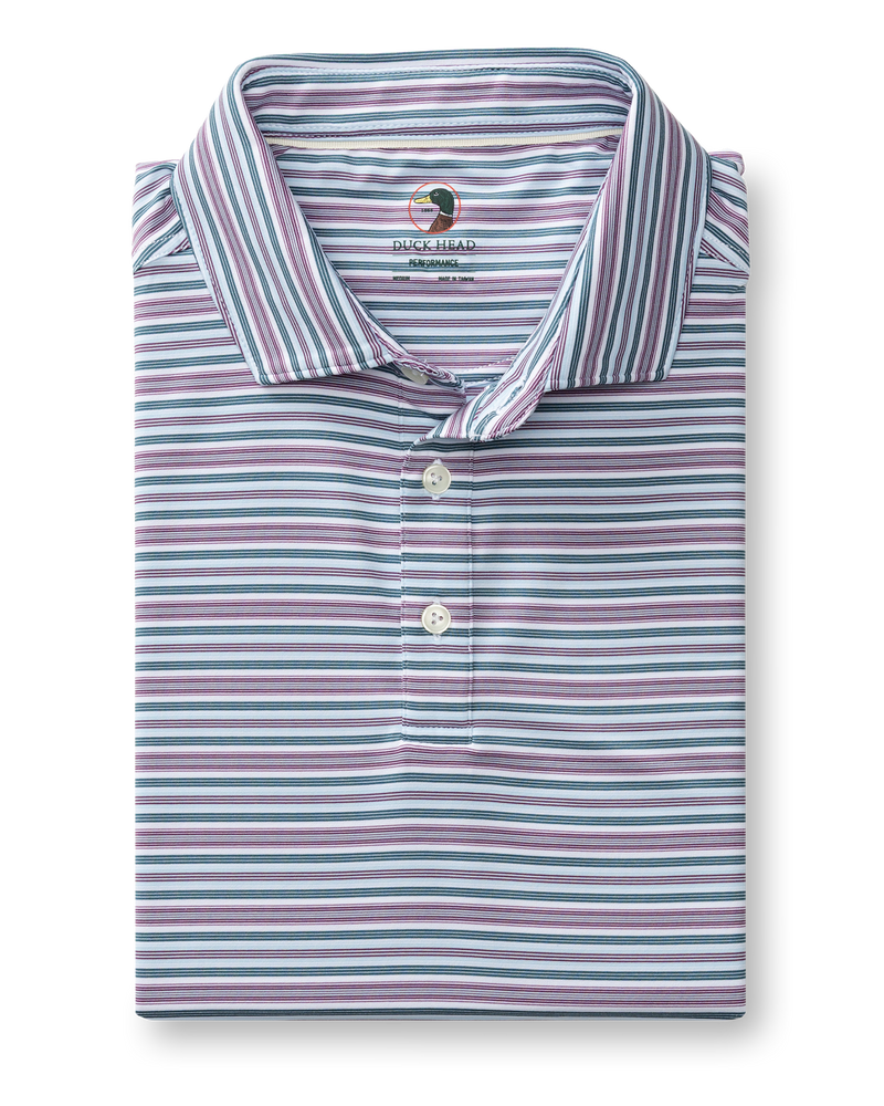 Long Drive Performance Polo - Caro Stripe - Aubergine